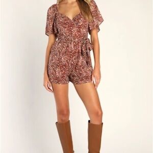 Lulu's Floral Print Romper in Brown